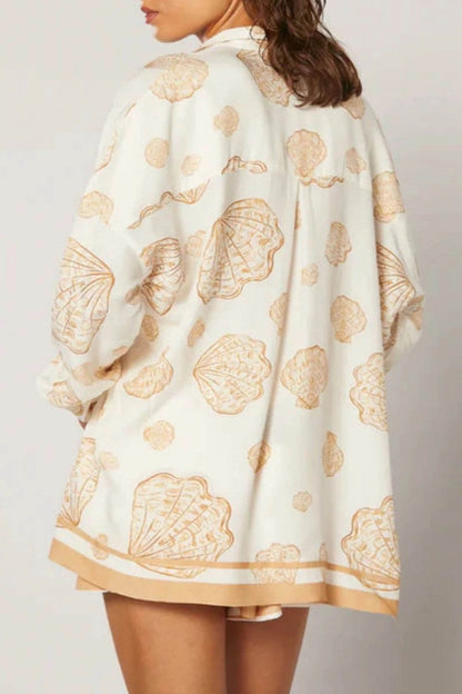 Vacation Shell Print Elastic Band Shorts-Set