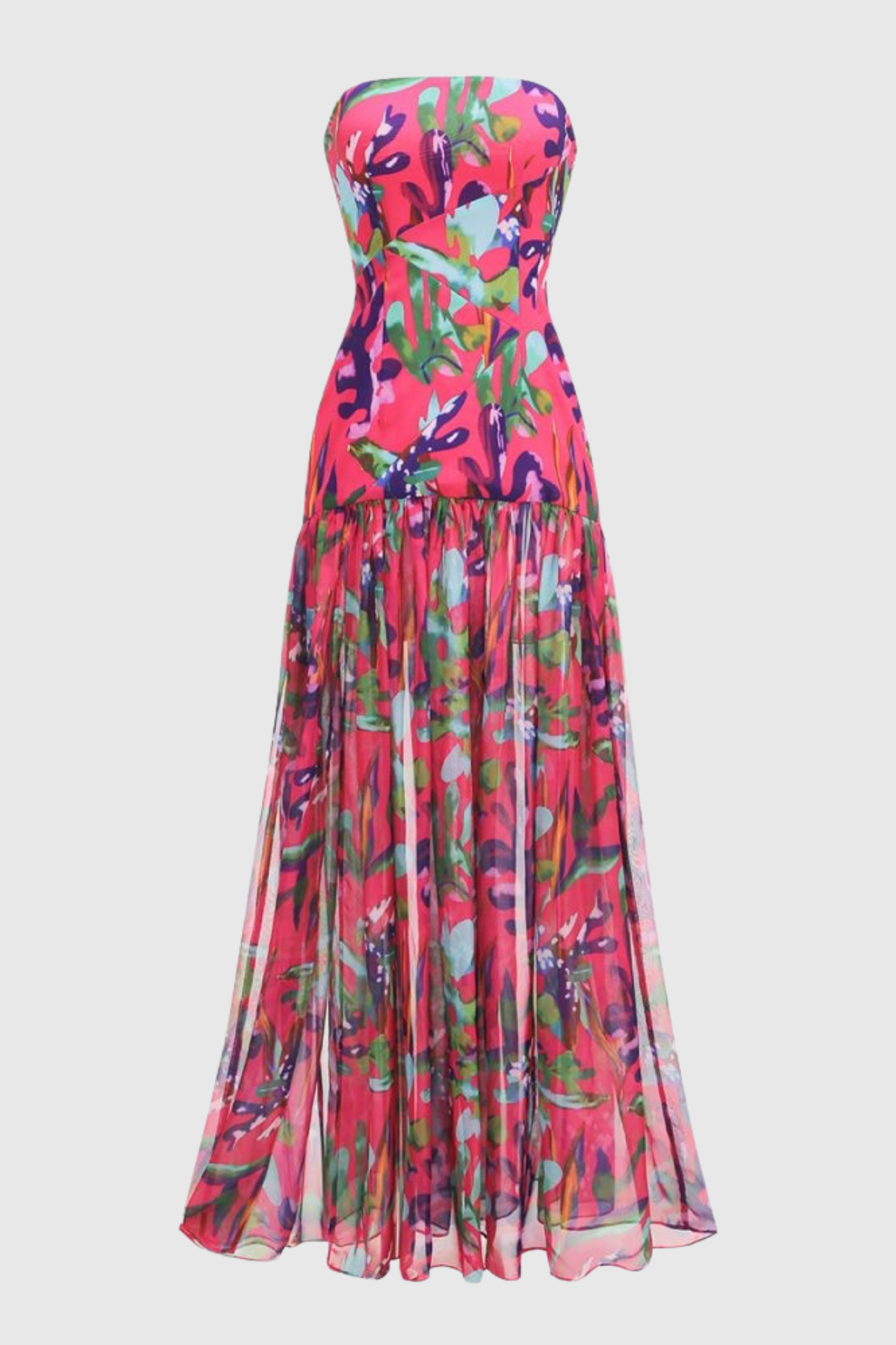 Shmaka Floral Print Strapless Slit Maxi Dress - Purple