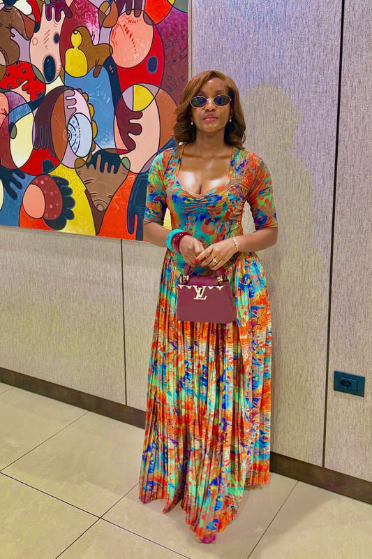 Chroma Chaos Pleated Maxi Dress