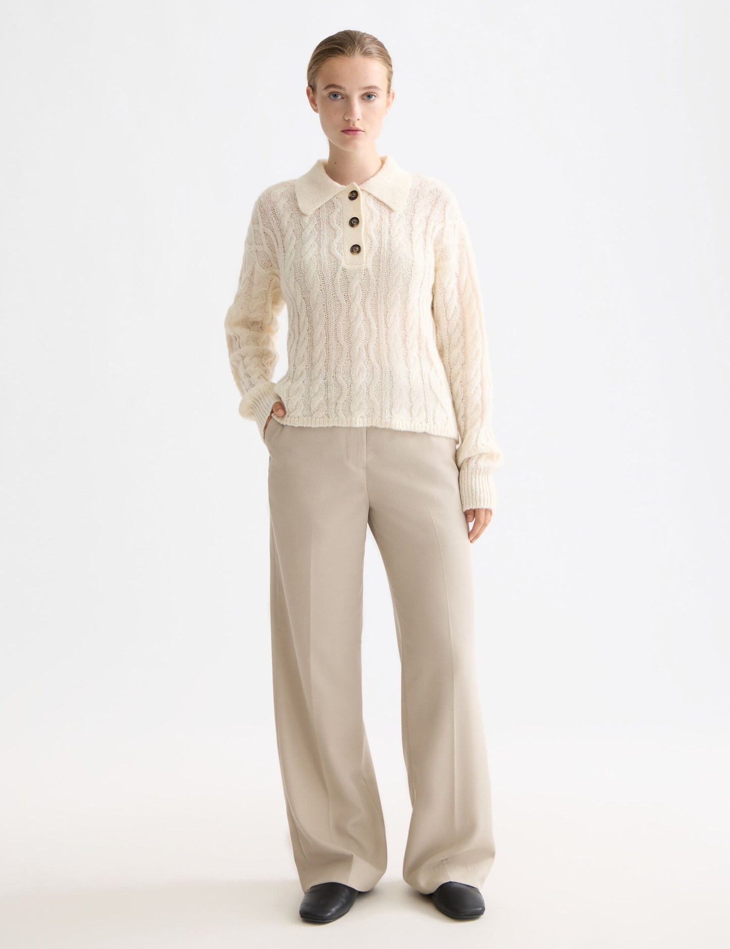 Atelier Cable Knit Sweater | Mohair Wool Blend | Polo Collar