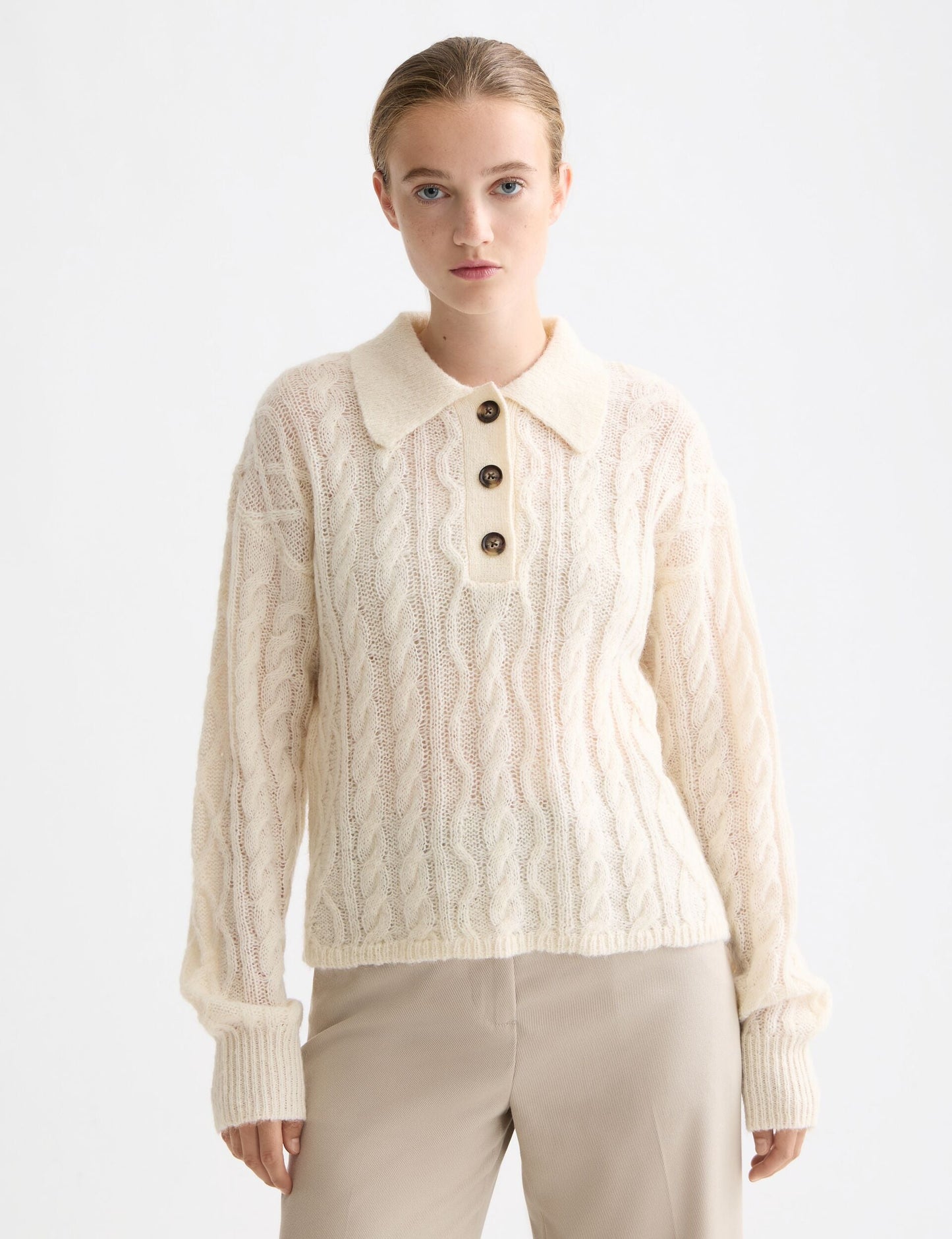 Atelier Cable Knit Sweater | Mohair Wool Blend | Polo Collar