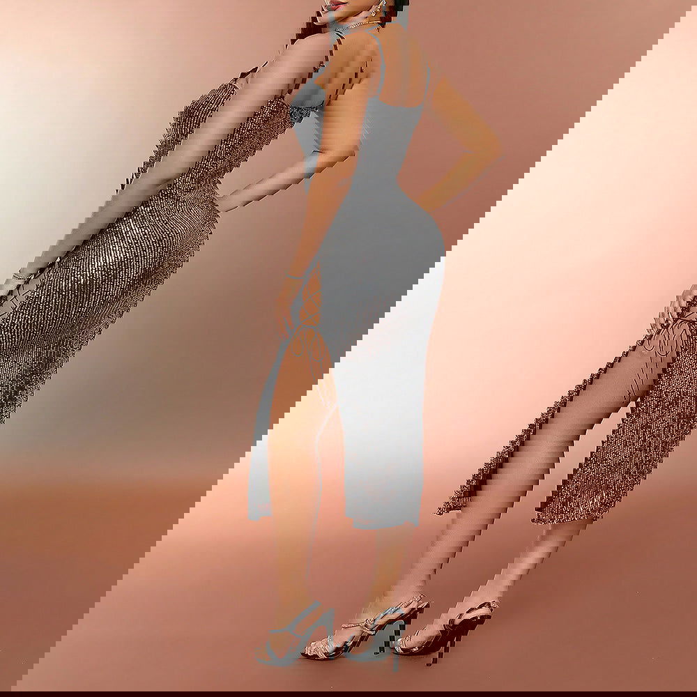 Best Hollow Out Cutout out Strap Sequined Slimming Slip Dress