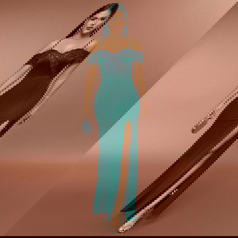 Hanging Sequin Stitching Slimming Strap Bridesmaid Dress Dress