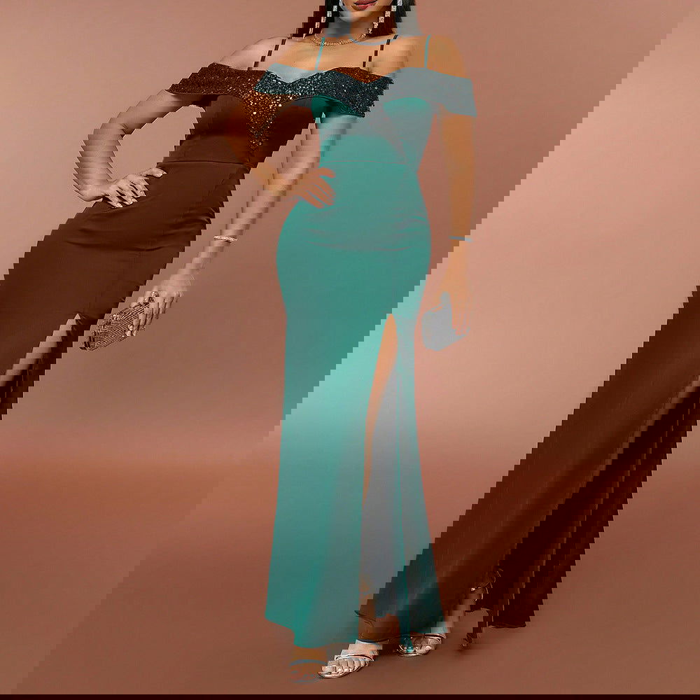 Hanging Sequin Stitching Slimming Strap Bridesmaid Dress Dress