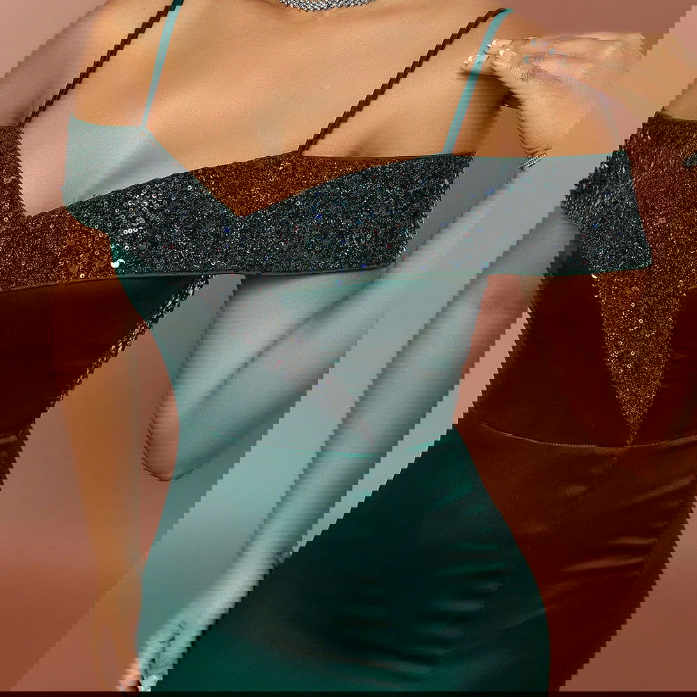 Hanging Sequin Stitching Slimming Strap Bridesmaid Dress Dress