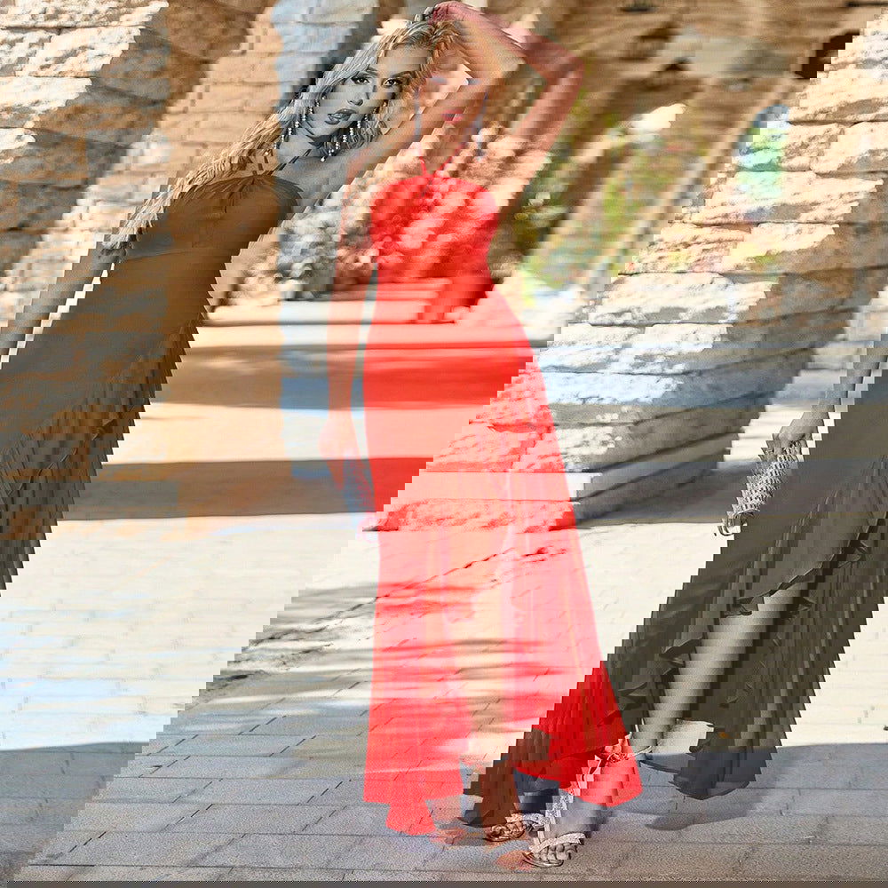 Elegant Dress Halter Tube Top Backless Sleeveless Split Ruffled Maxi Dress