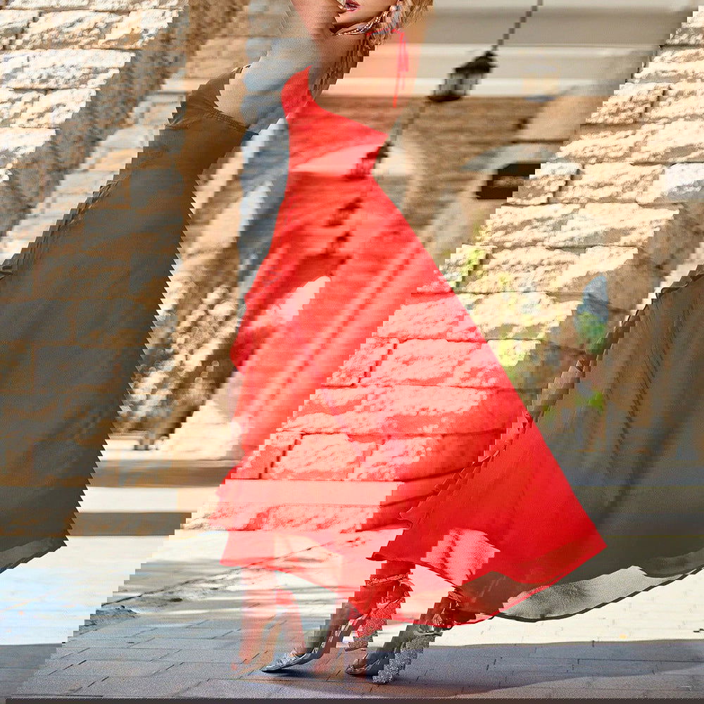 Elegant Dress Halter Tube Top Backless Sleeveless Split Ruffled Maxi Dress