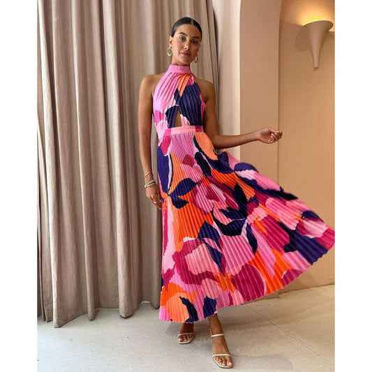 Halter Pleated Dress Casual Loose Vacation Dress