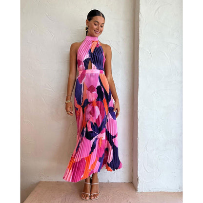 Halter Pleated Dress Casual Loose Vacation Dress