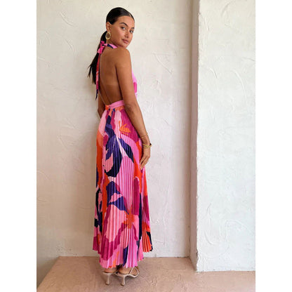 Halter Pleated Dress Casual Loose Vacation Dress