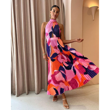 Halter Pleated Dress Casual Loose Vacation Dress