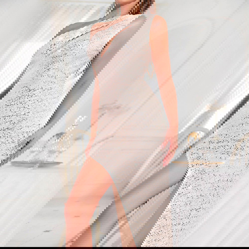 Sequin Slim Dress Asymmetric One Shoulder Party Dress