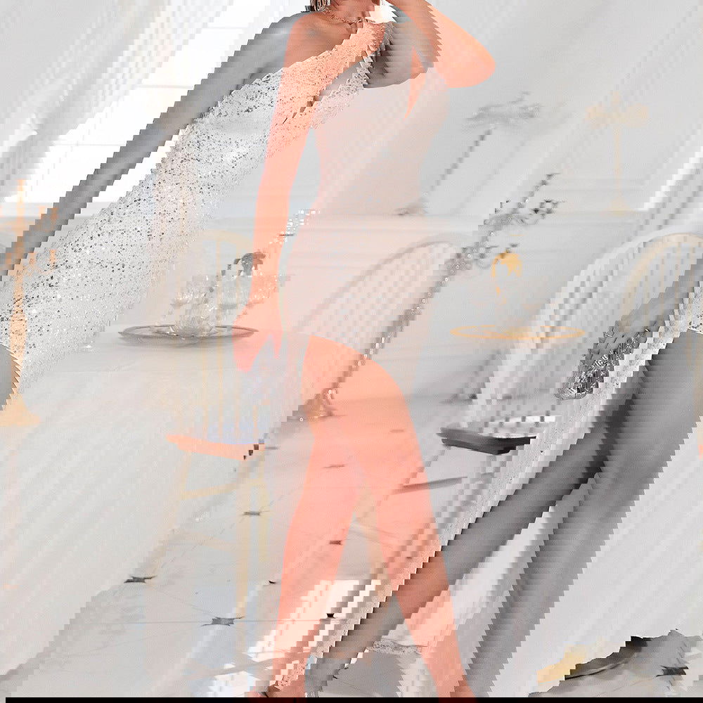 Sequin Slim Dress Asymmetric One Shoulder Party Dress