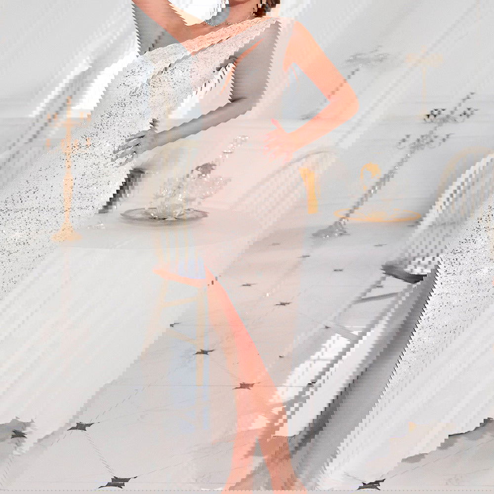 Sequin Slim Dress Asymmetric One Shoulder Party Dress
