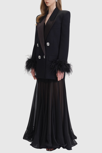 Strara Diamond Buttoned Feather Blazer