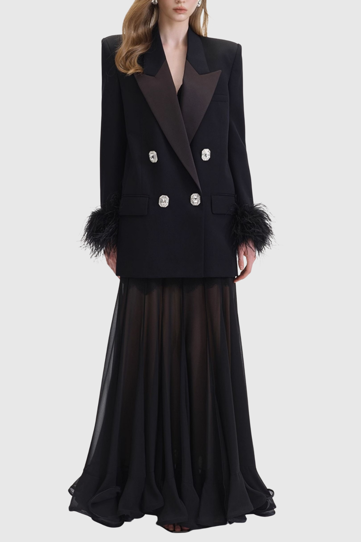 Strara Diamond Buttoned Feather Blazer