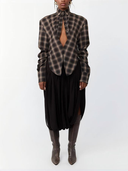 Kafra Brown Plaid Blouse