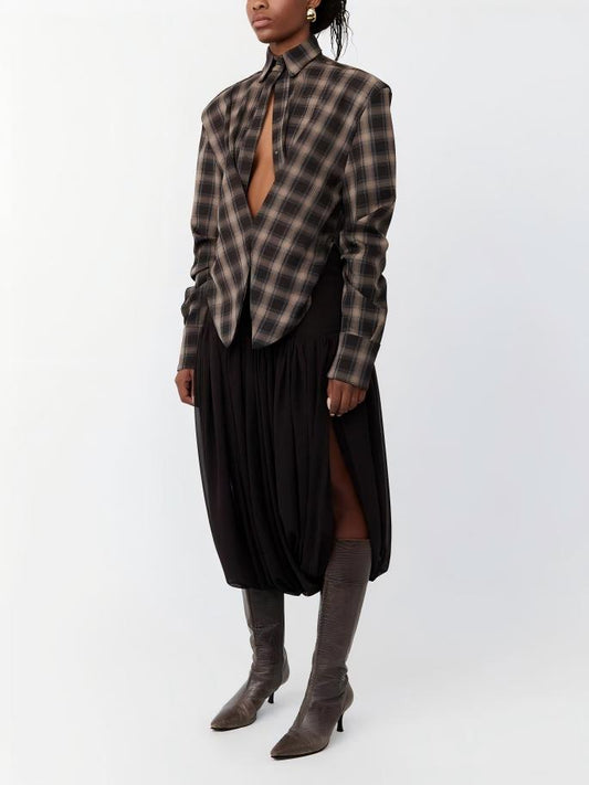 Kafra Brown Plaid Blouse