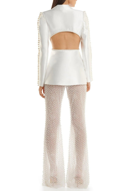 Tanith Floral Pearl Backless Blazer Set
