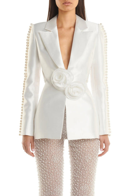 Tanith Floral Pearl Backless Blazer Set