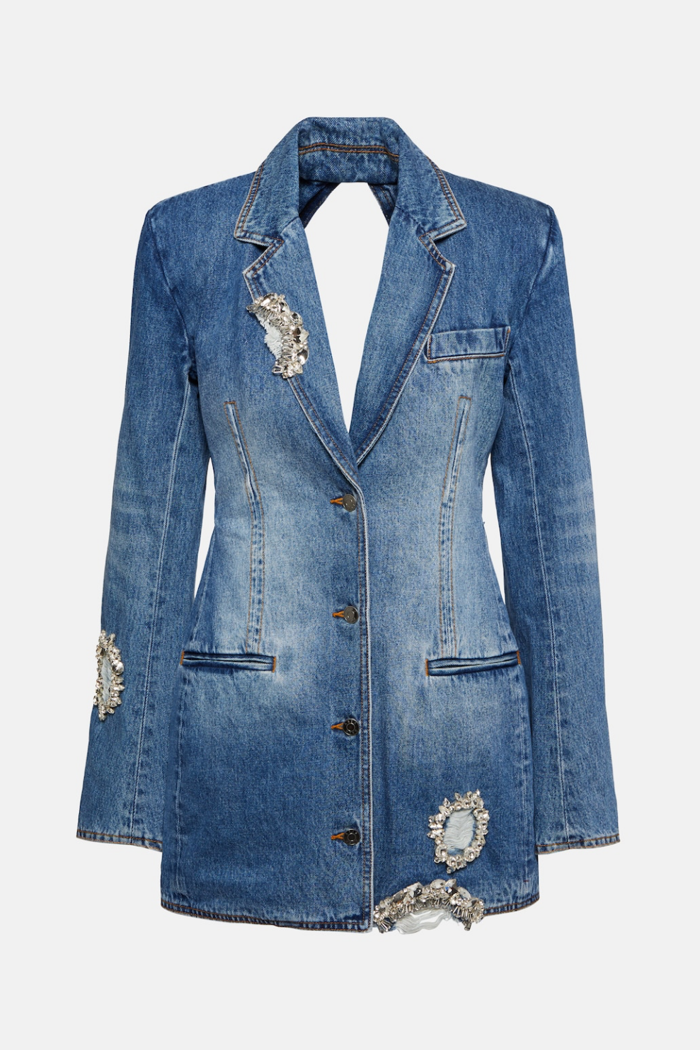 Taton Crystal Embellished Cutout Denim Blazer