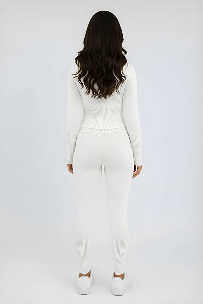 Solid Knit Hooded Top And Asymmetrical Pants Set