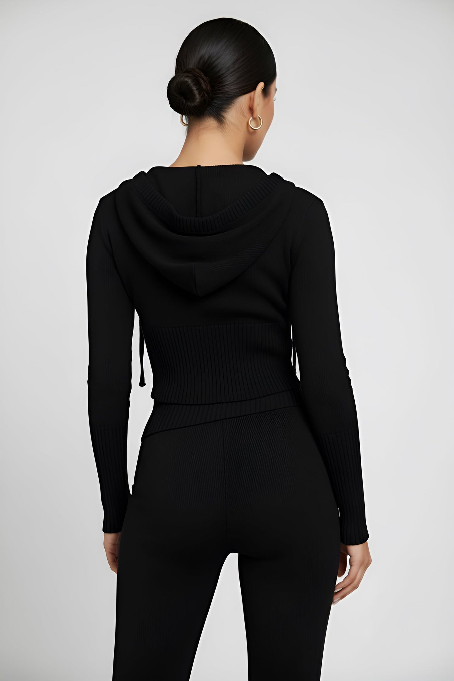 Solid Knit Hooded Top And Asymmetrical Pants Set