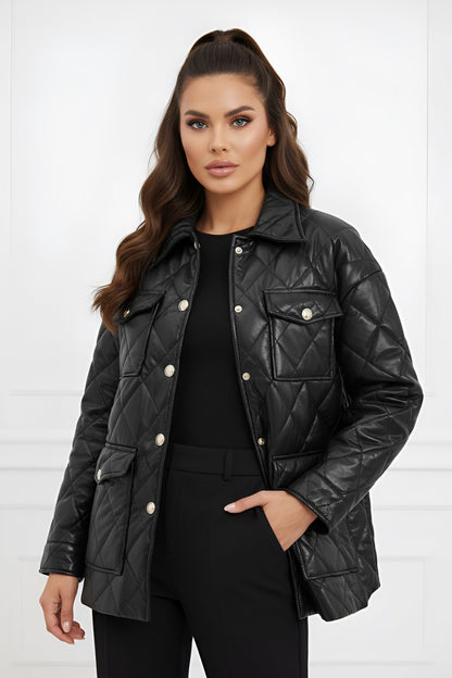 Faux Leather Button Pocket Jacket