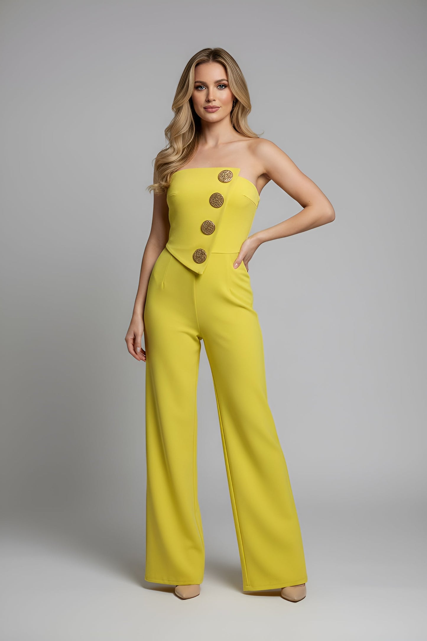 Solid Button Asymmetrical Jumpsuit