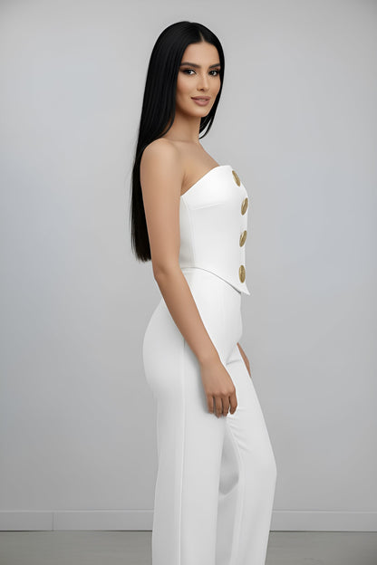 Solid Button Asymmetrical Jumpsuit