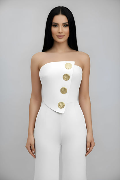 Solid Button Asymmetrical Jumpsuit