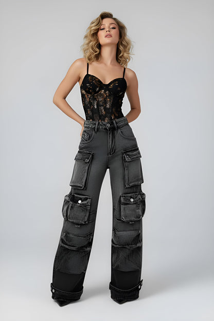 Floral Print Embroidery Bustier Corset Slip Sleeveless Bodysuit