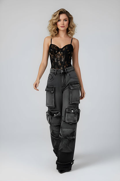 Floral Print Embroidery Bustier Corset Slip Sleeveless Bodysuit