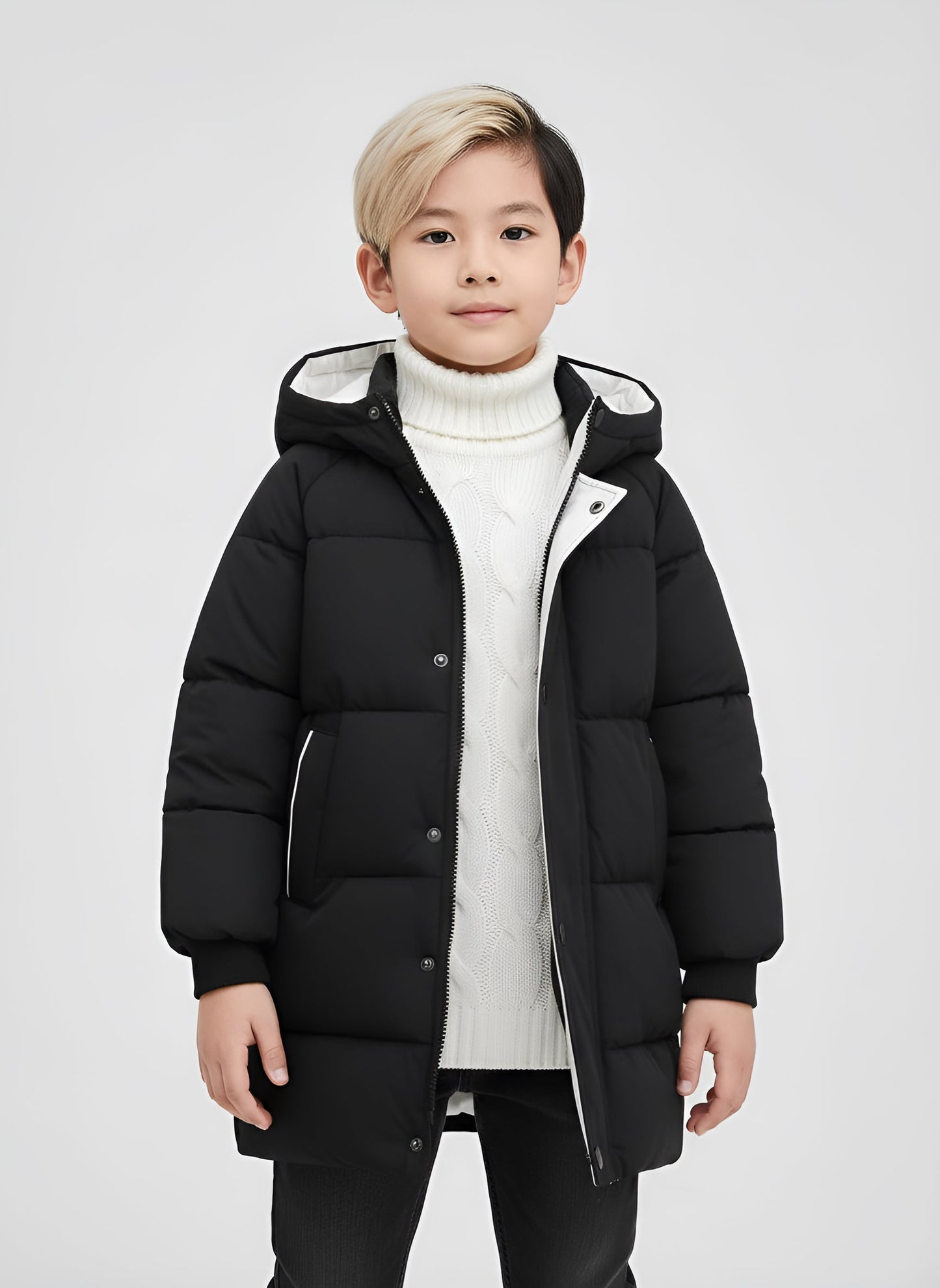 Hooded Jacket Medium Length Warm Zip Up Coat Winter