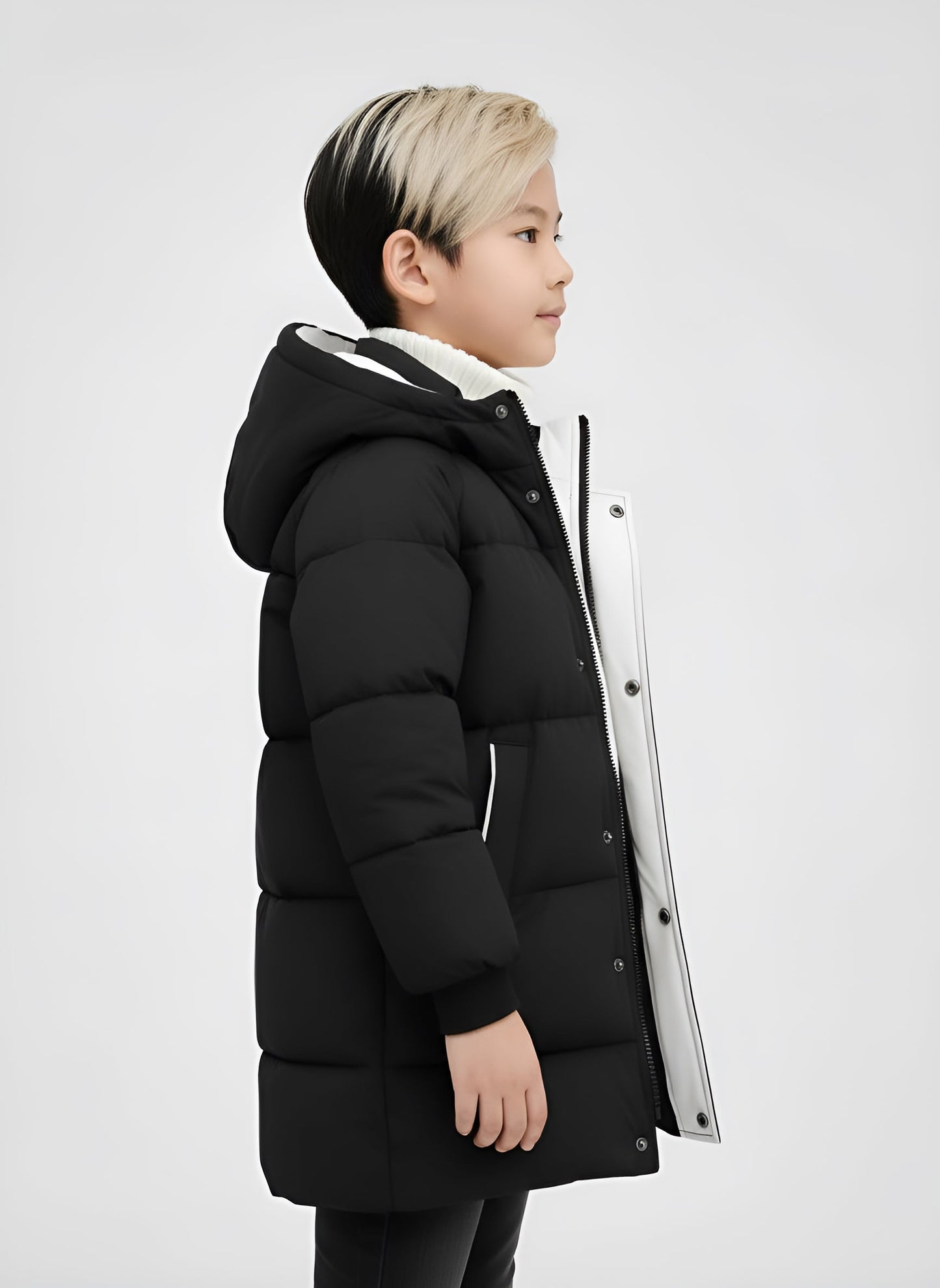 Hooded Jacket Medium Length Warm Zip Up Coat Winter