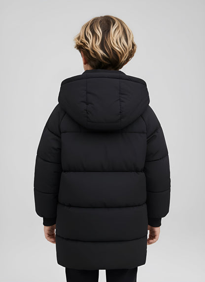 Hooded Jacket Medium Length Warm Zip Up Coat Winter