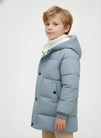 Hooded Jacket Medium Length Warm Zip Up Coat Winter