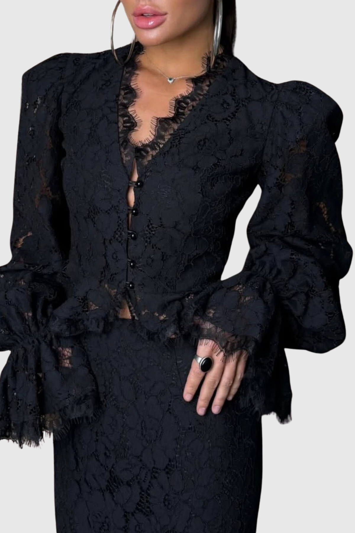 Umeko Lace Blouse & Maxi Skirt Set - Black