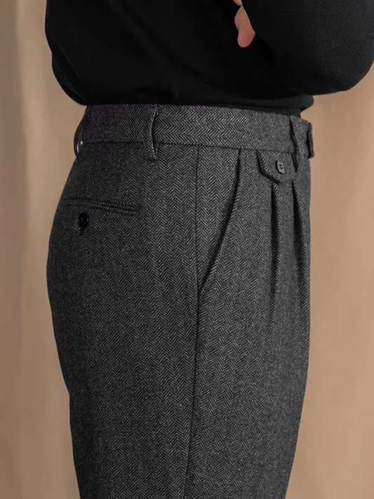 Wool Herringbone Trousers | Side Adjusters | Maison Collection