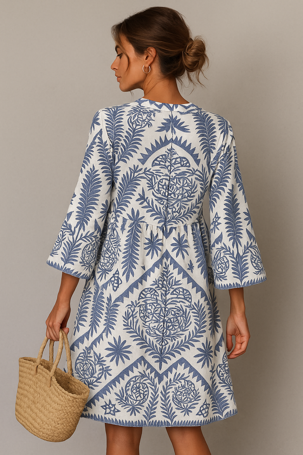 Voyage V-Neck Printed Dress | Relaxed Fit | 3/4 Sleeve
