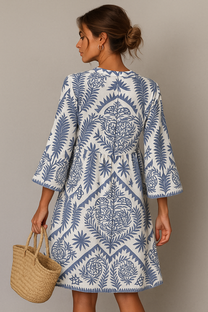 Voyage V-Neck Printed Dress | Relaxed Fit | 3/4 Sleeve