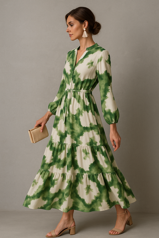 V-Neck Maxi Dress | Tiered Skirt and Drawstring Waist