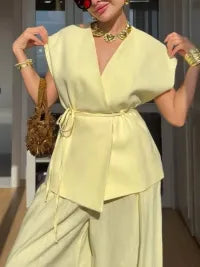 Minimalist Vest And Wide Leg Pants Suit-Vest