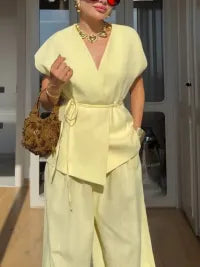 Minimalist Vest And Wide Leg Pants Suit-Vest