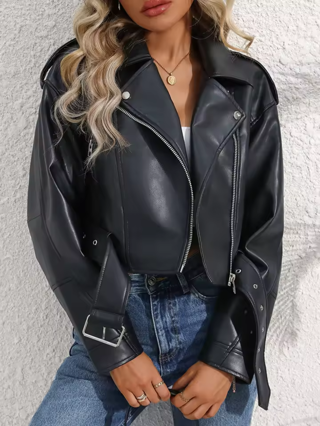 Faux Leather Biker Jacket | Cropped Fit