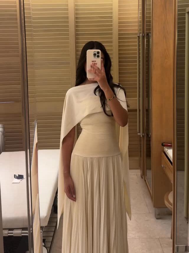 Strapless Ruched Bodice Pleated Maxi Dress With Cape