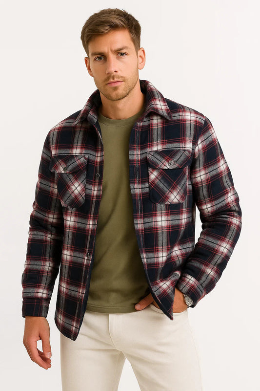 Men's Quilted Plaid Overshirt Jacket | Cotton Lined