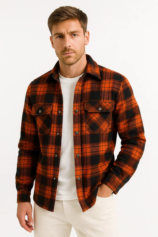Men's Quilted Plaid Overshirt Jacket | Cotton Lined
