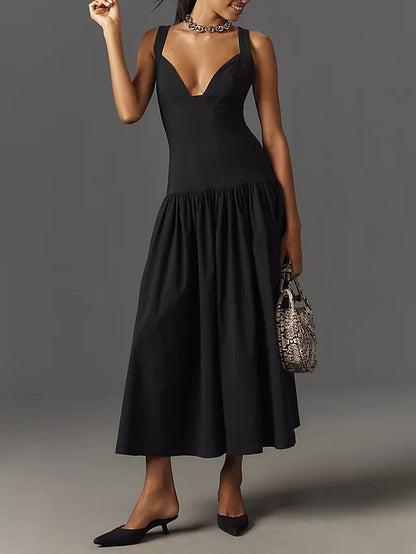 Sleeveless Linen Drop-Waist Midi Dress