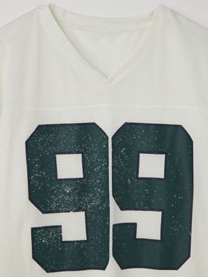 White Oversized '99' Football Jersey T-Shirt